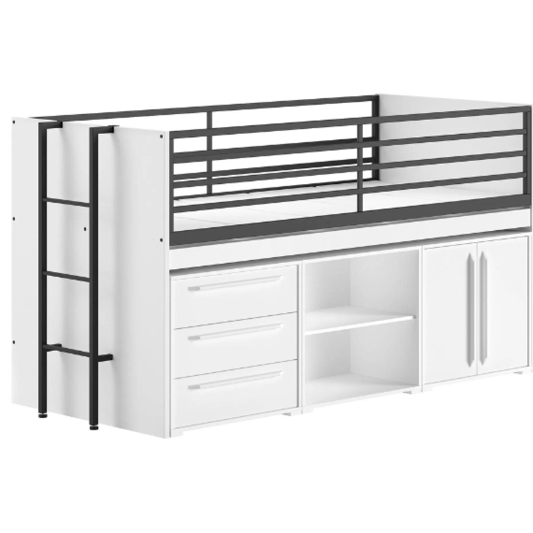 Sammie Halbhohes Bett 90x200cm - mit Schreibtisch und Stauraum - weiß