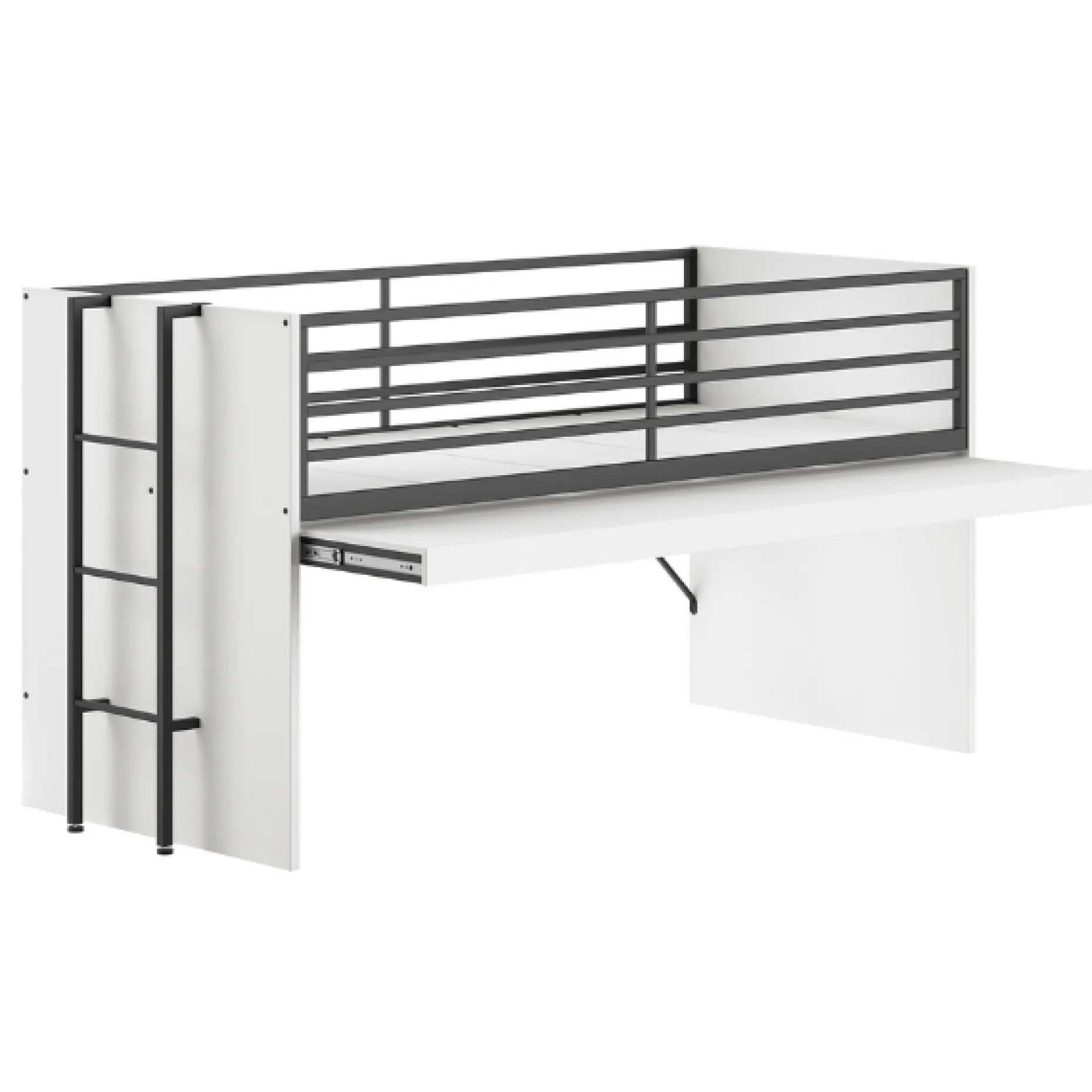 Sammie Halbhohes Bett 90x200cm - mit Schreibtisch und Stauraum - weiß