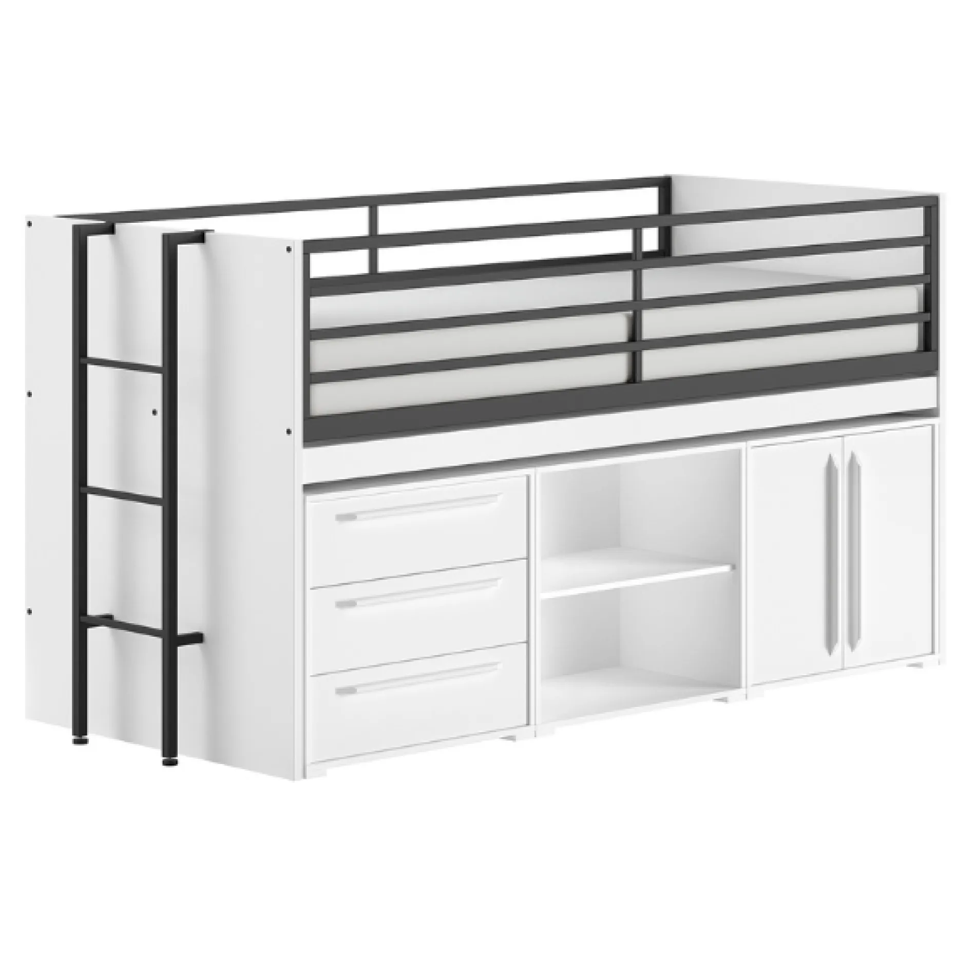Sammie Halbhohes Bett 90x200cm - mit Schreibtisch und Stauraum - weiß