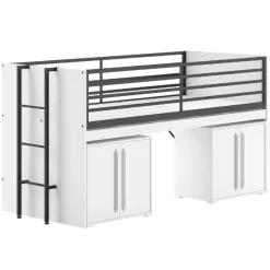Sammie Halbhohes Bett 90x200cm - mit Schreibtisch und Kommode - weiß