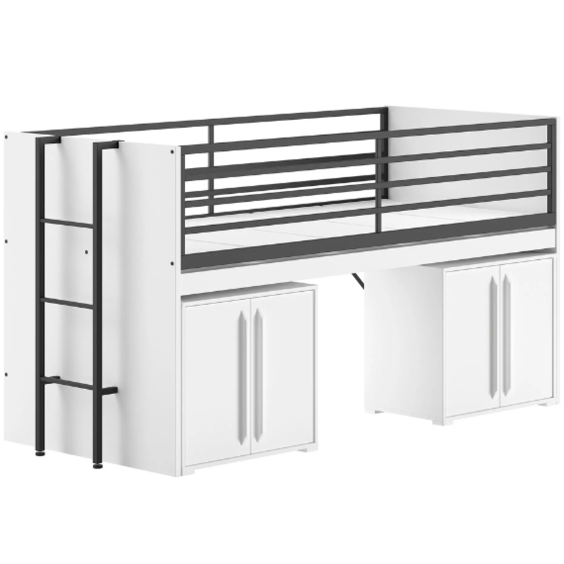 Sammie Halbhohes Bett 90x200cm - mit Schreibtisch und Kommode - weiß