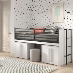 Sammie Halbhohes Bett 90x200cm - mit Schreibtisch und Kommode - weiß