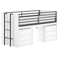 Sammie Halbhohes Bett 90x200cm - mit Schreibtisch und Kommode - weiß
