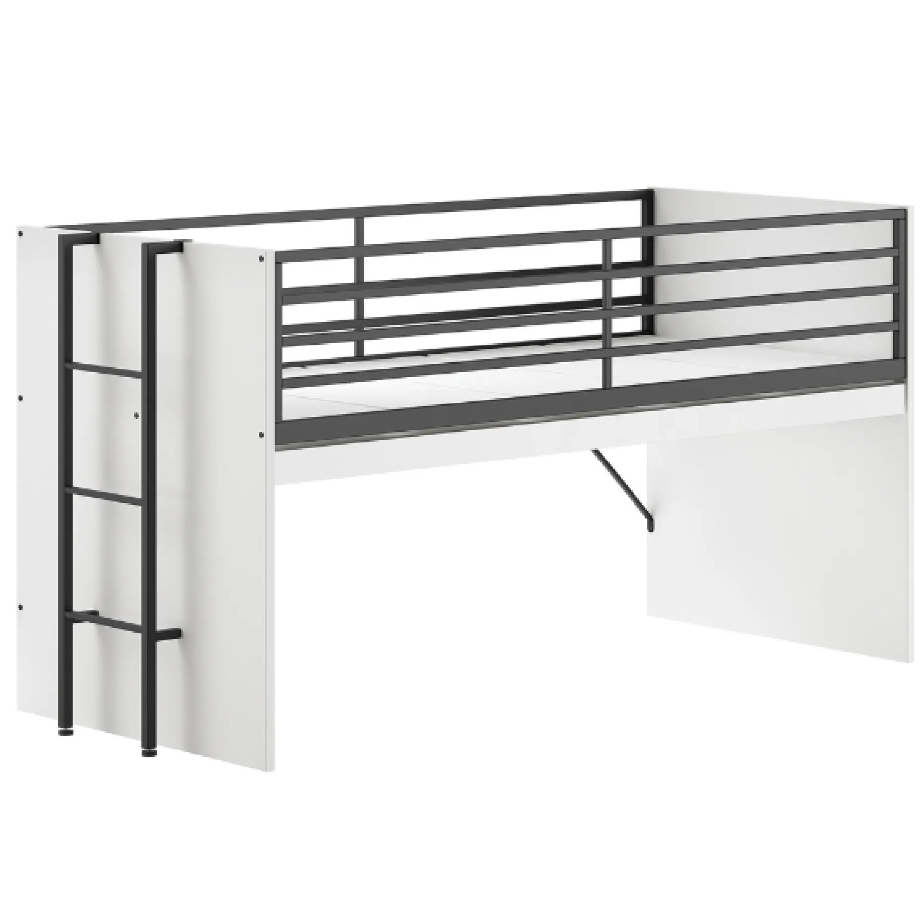 Sammie Halbhohes Bett 90x200cm - mit Schreibtisch und Kommode - weiß