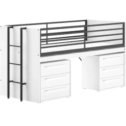 Sammie Halbhohes Bett 90x200cm - mit Schreibtisch und Kommode - weiß