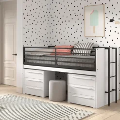 Sammie Halbhohes Bett 90x200cm - mit Schreibtisch und Kommode - weiß