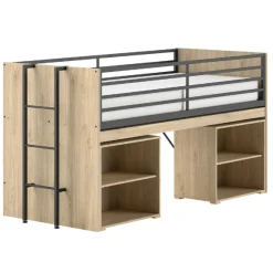 Sammie Halbhohes Bett 90x200cm - mit Schreibtisch und Bücherregalen - Eiche Dekor