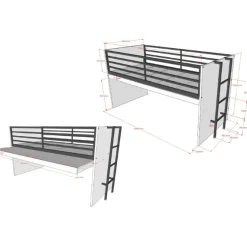 Sammie Halbhohes Bett 90x200cm - mit Schreibtisch und Bücherregalen - Eiche Dekor