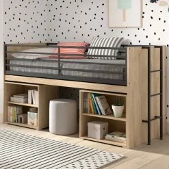 Sammie Halbhohes Bett 90x200cm - mit Schreibtisch und Bücherregalen - Eiche Dekor