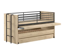 Sammie Halbhohes Bett 90x200cm mit 2 Betten, Bettkasten und Schreibtisch - Eichendekor