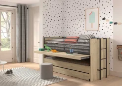 Sammie Halbhohes Bett 90x200cm mit 2 Betten, Bettkasten und Schreibtisch - Eichendekor