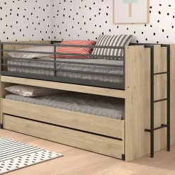 Sammie Halbhohes Bett 90x200cm mit 2 Betten, Bettkasten und Schreibtisch - Eichendekor