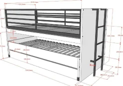 Sammie Halbhohes Bett 90x200cm mit 2 Betten, Bettkasten und Schreibtisch - Eichendekor