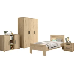SammieJugendzimmer : Bett 90x200cm, Nachttisch, Kleiderschrank, Kommode - Eichendekor