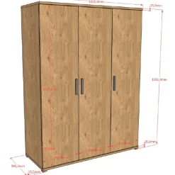 SammieJugendzimmer : Bett 90x200cm, Nachttisch, Kleiderschrank, Kommode - Eichendekor