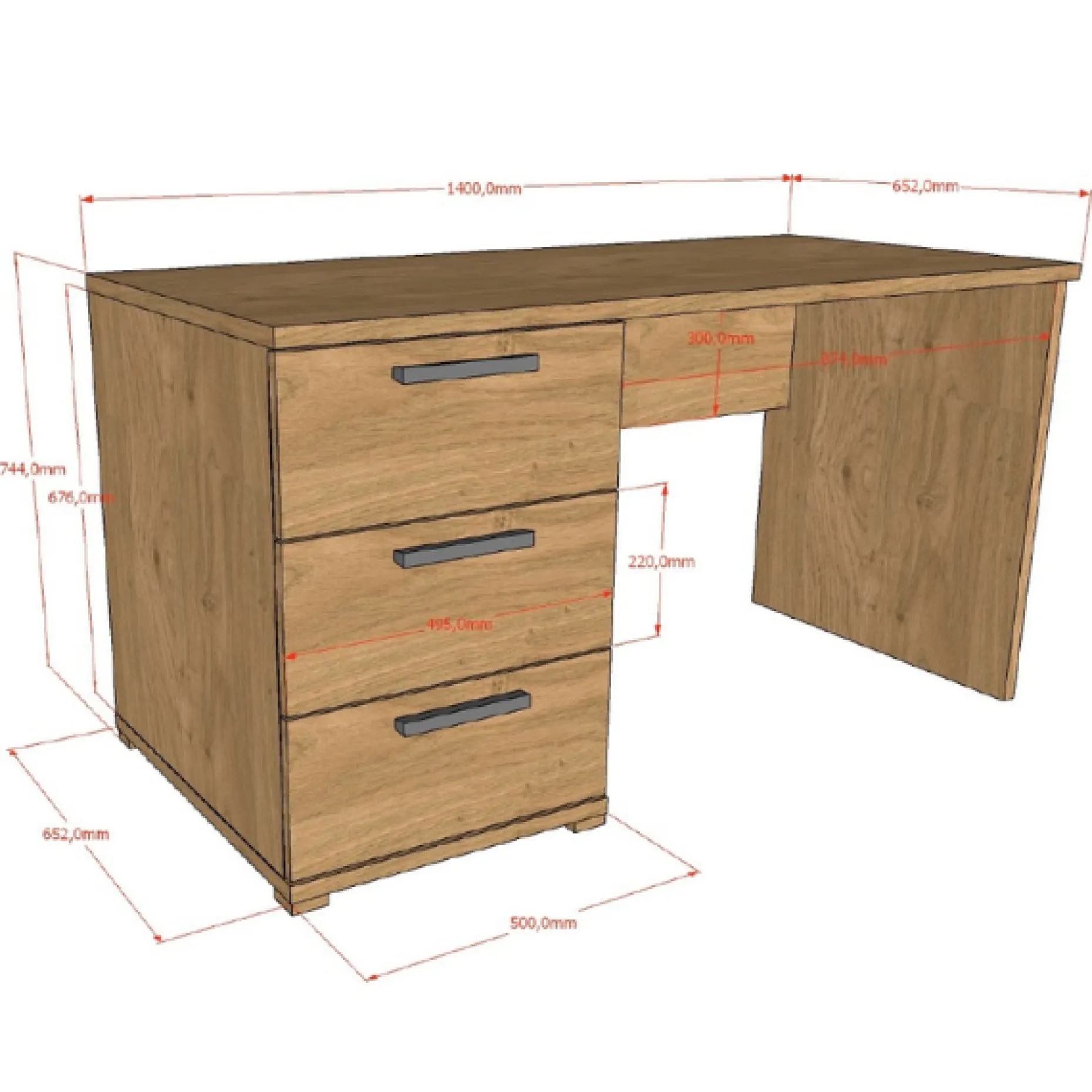 SammieJugendzimmer : Bett 90x200cm, Nachttisch, Kleiderschrank, Schreibtisch - Eichendekor