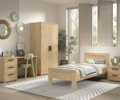 Kinder Vipack SammieJugendzimmer : Bett 90x200cm, Nachttisch, Kleiderschrank, Schreibtisch - Eichendekor