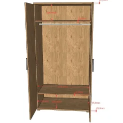 Kinder Vipack SammieJugendzimmer : Bett 90x200cm, Nachttisch, Kleiderschrank, Schreibtisch - Eichendekor
