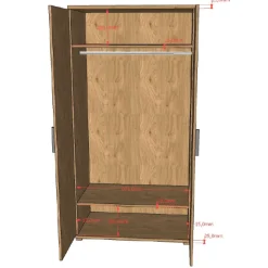 Sammie Kleiderschrank - 100x59x199cm - 2 Türen - Eiche Dekor