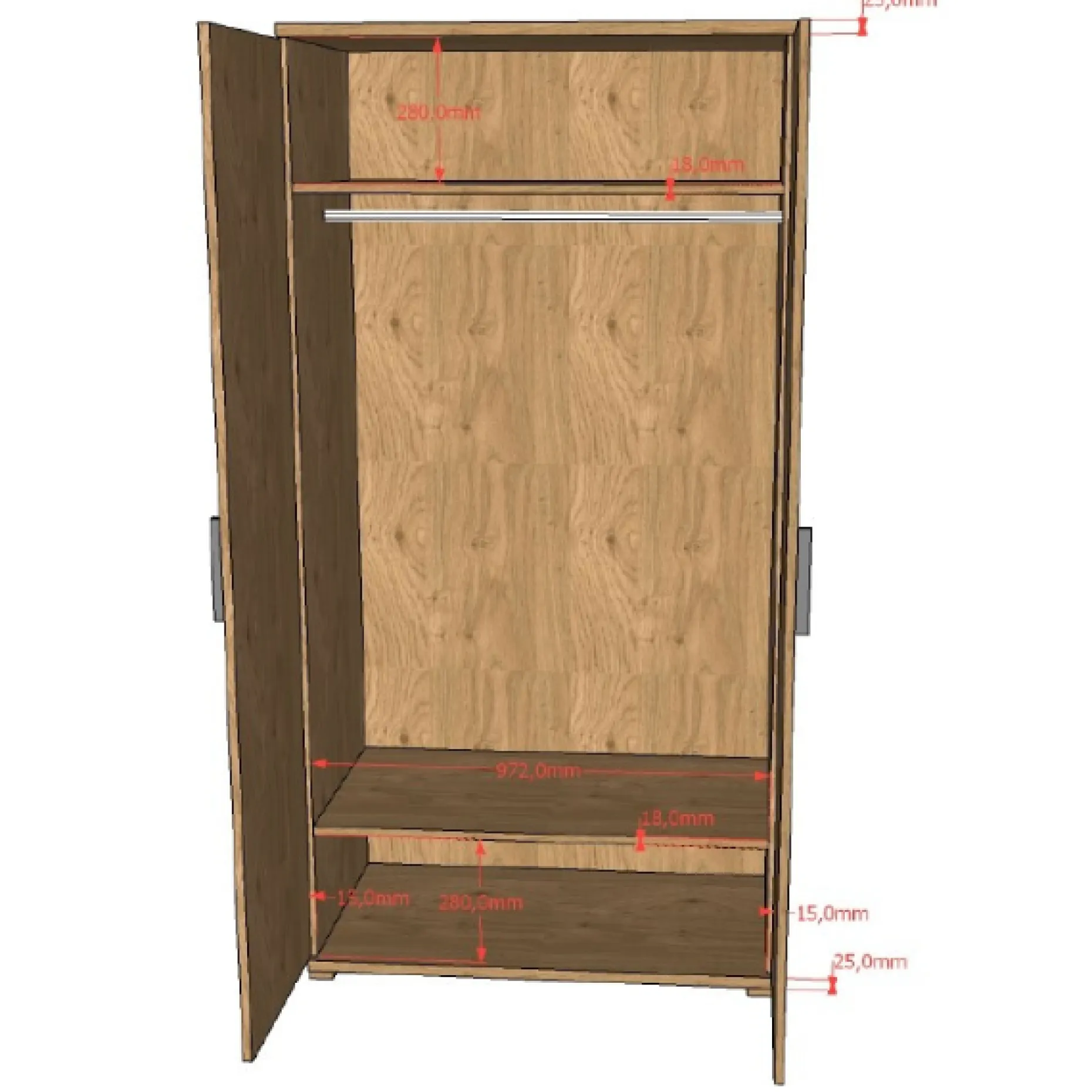 Sammie Kleiderschrank - 100x59x199cm - 2 Türen - Eiche Dekor