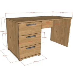 Kinder Vipack Sammie Schreibtisch - 140x65x74cm - mit drei Schubladen - Eiche Dekor