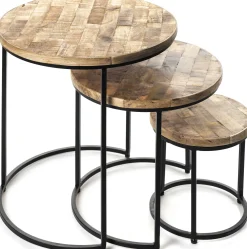Rousseau Satz von 3 Beistelltischen Leo - Holz/Metall