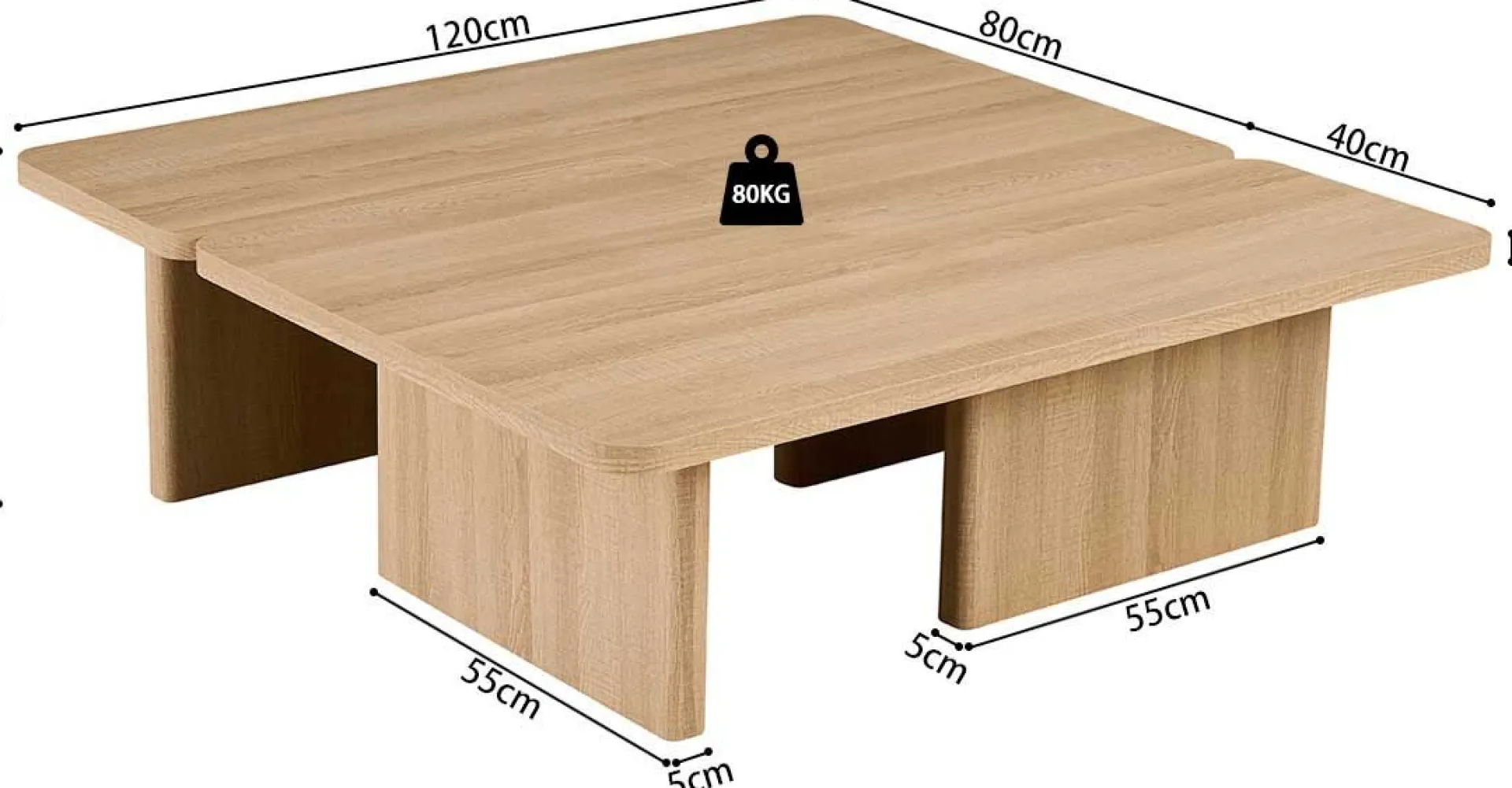 Rousseau Satz von 2 Couchtischen Arallo - 120x120x38cm - Eiche Dekor