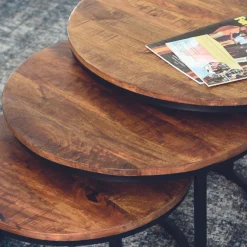 Rousseau Satz von 3 Couchtischen Gaja-Magnolienholz