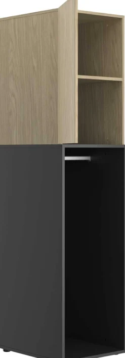 Kinder Gautier - Gami Schlafzimmer Nael: Doppelbett 140x190, Schreibtisch, Bücherregal, Kleiderschrank - Eiche Dekor/schwarz