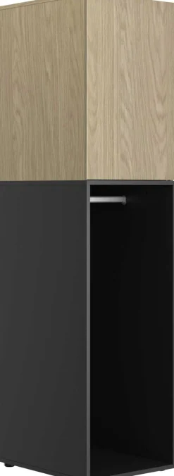 Kinder Gautier - Gami Schlafzimmer Nael: Doppelbett 140x190, Schreibtisch, Bücherregal, Kleiderschrank - Eiche Dekor/schwarz