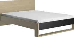 Kinder Gautier - Gami Schlafzimmer Nael: Doppelbett 140x200, Schreibtisch, Bücherregal, Kleiderschrank - Eiche Dekor/schwarz