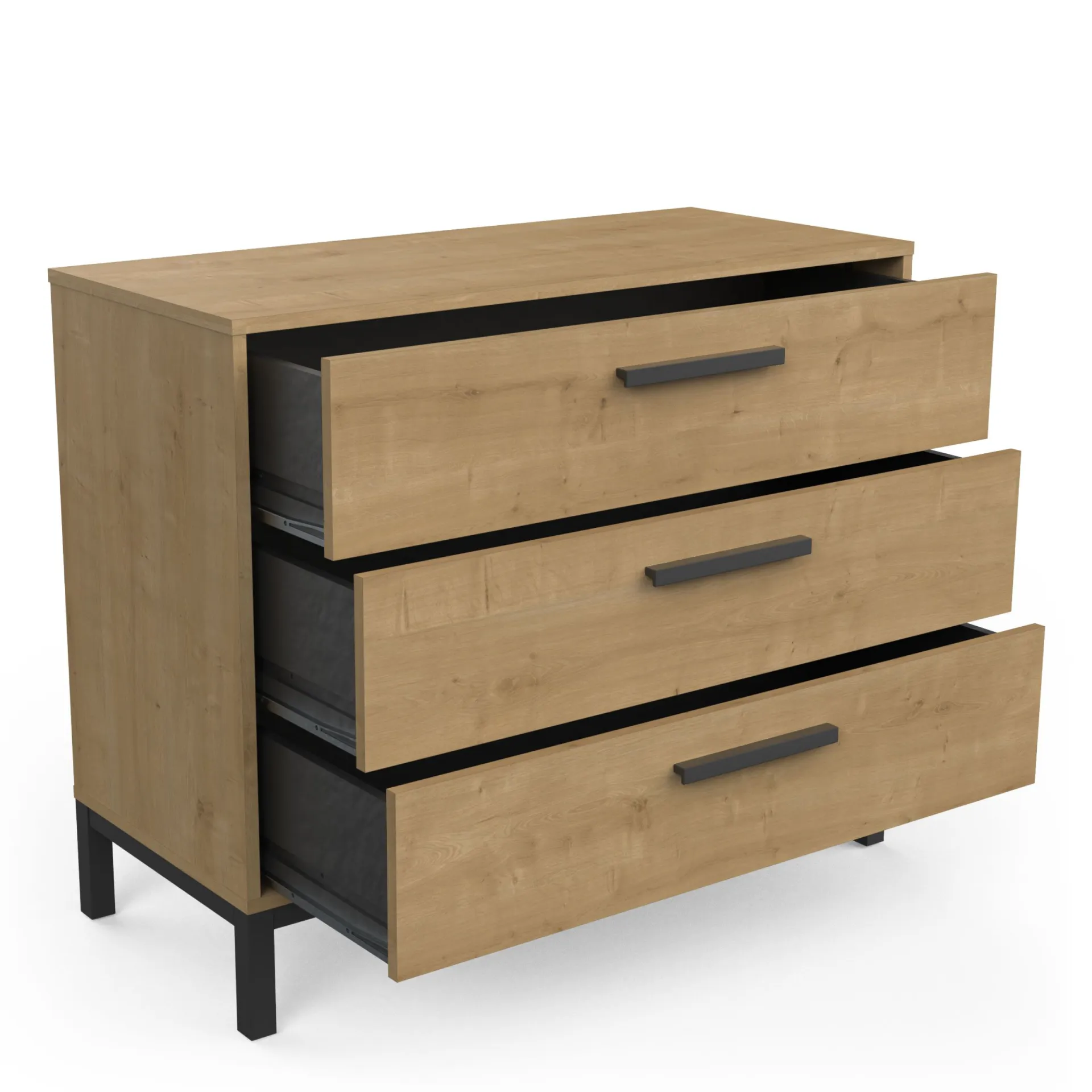 CBA Schlafzimmerset Craig | Doppelbett, Nachttisch, Kleiderschrank, Kommode | Oak Matte Black