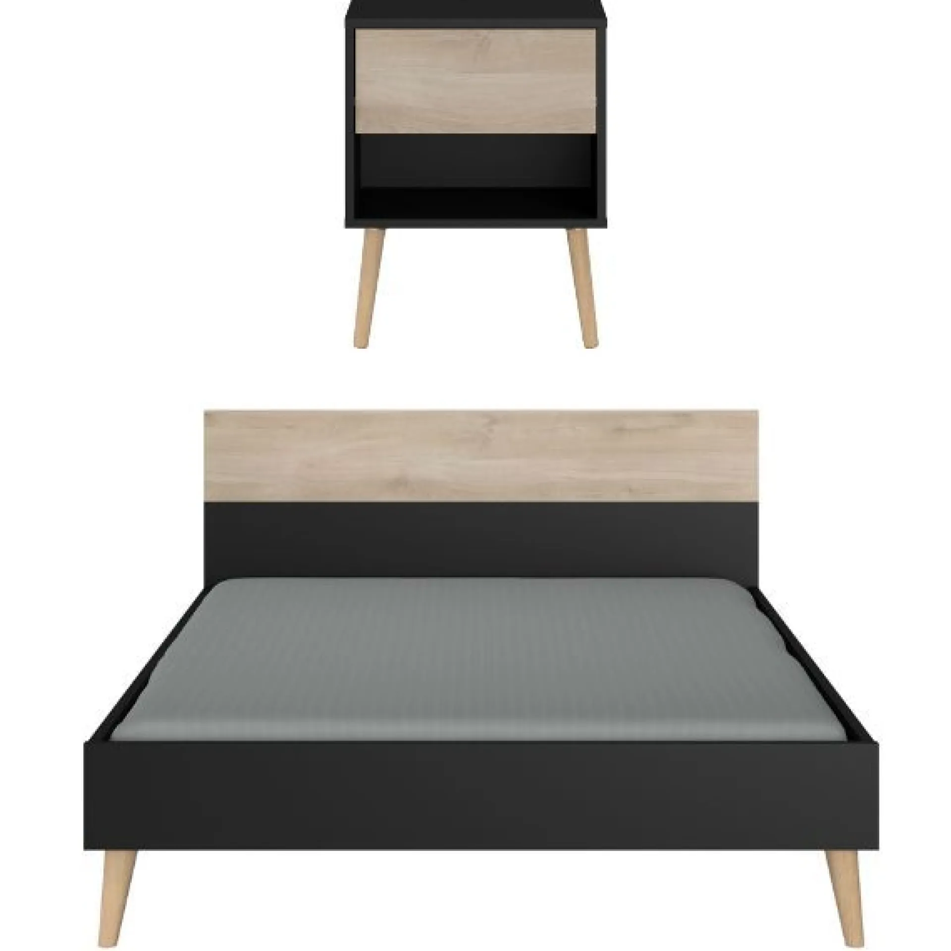 Schlafzimmerset Hardy | Doppelbett, Nachttisch | Oak Black Design