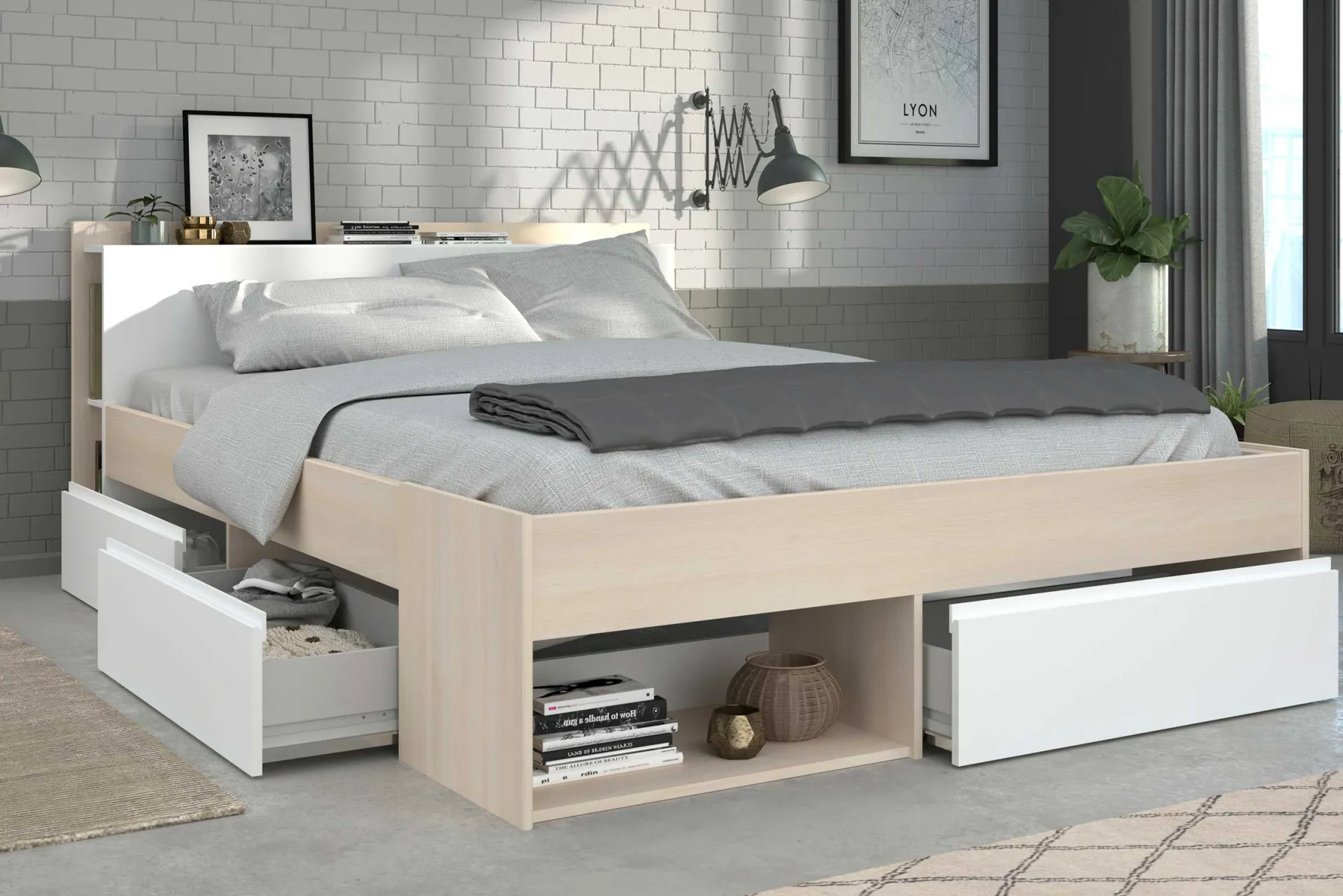 Parisot Schlafzimmerset Most | Doppelbett mit Stauraum und Schreibtisch