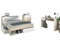 Parisot Schlafzimmer-Set Most | Doppelbett mit Stauraum, Schreibtisch, Kommode