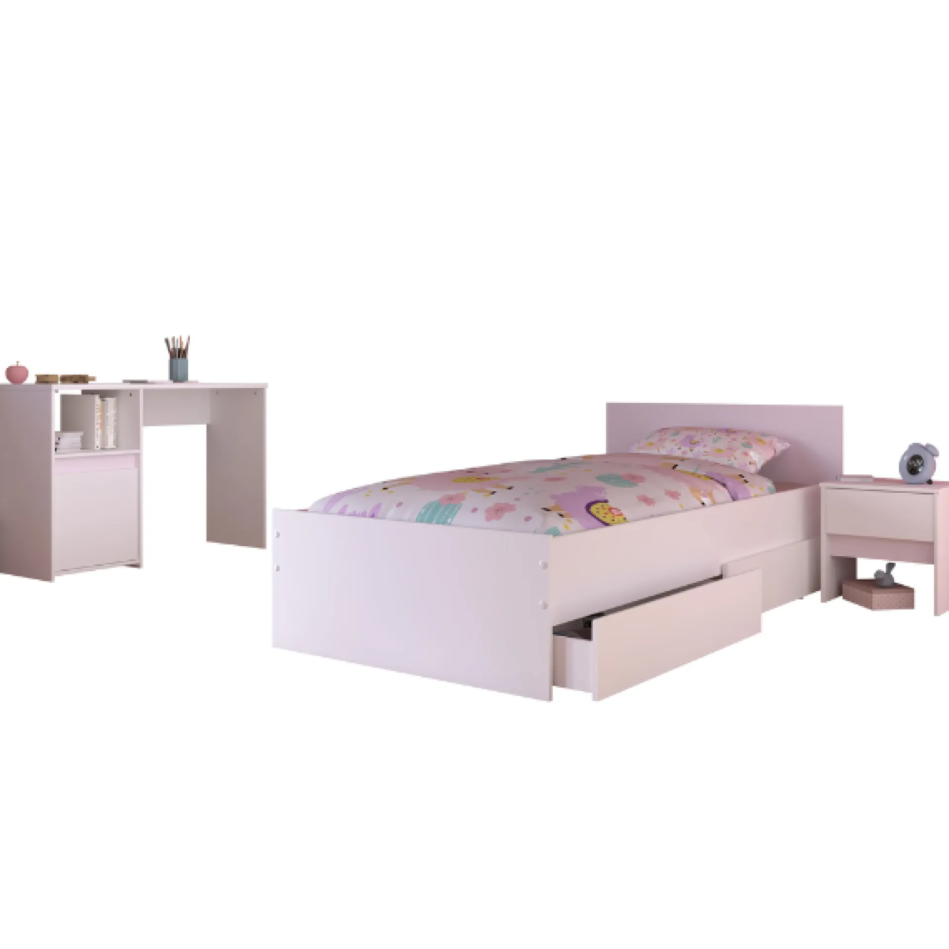 Kinder Parisot Schlafzimmerset Rue | Einzelbett, Nachttischschubladen-Set, Nachttisch, Schreibtisch
