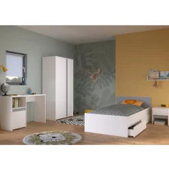 Kinder Parisot Schlafzimmer-Set Rue| Einzelbett, Bettkasten-Set, Nachttisch, Kleiderschrank, Schreibtisch