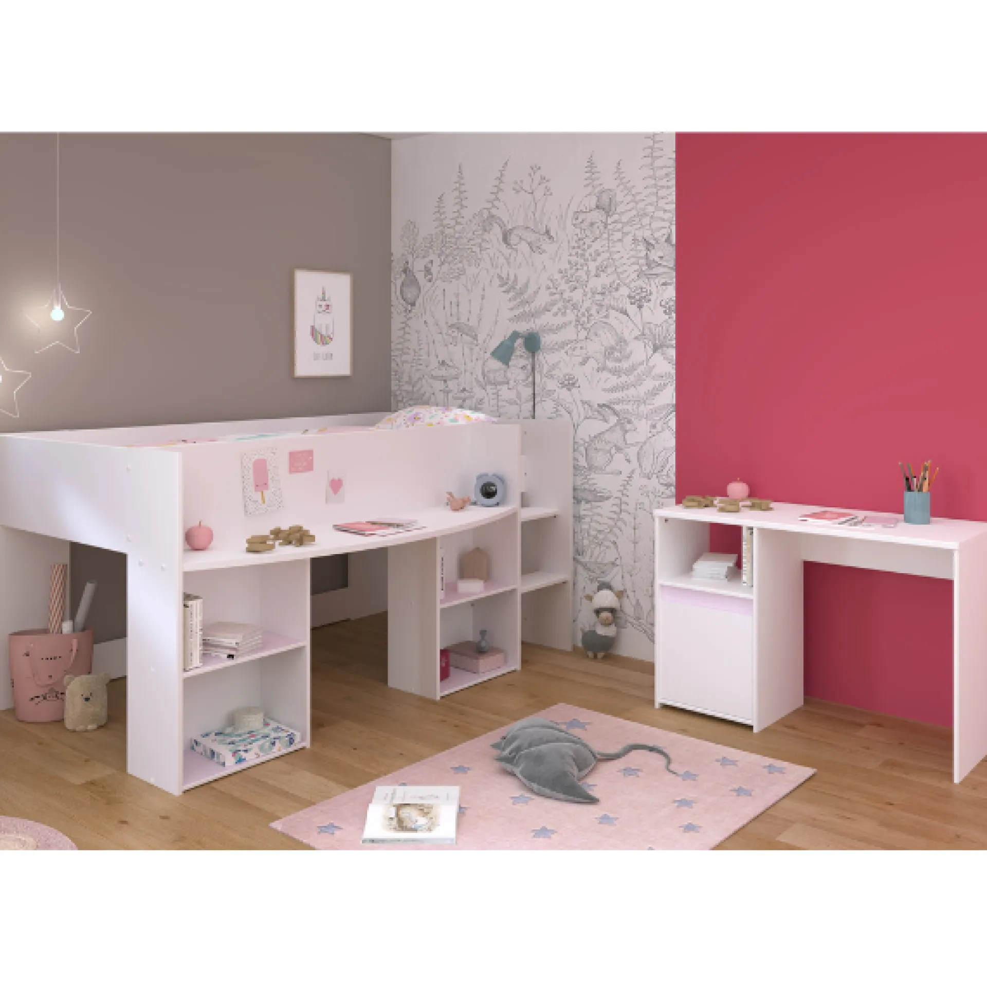 Kinder Parisot Schlafzimmerset Rue | Halbhohes Bett und Schreibtisch