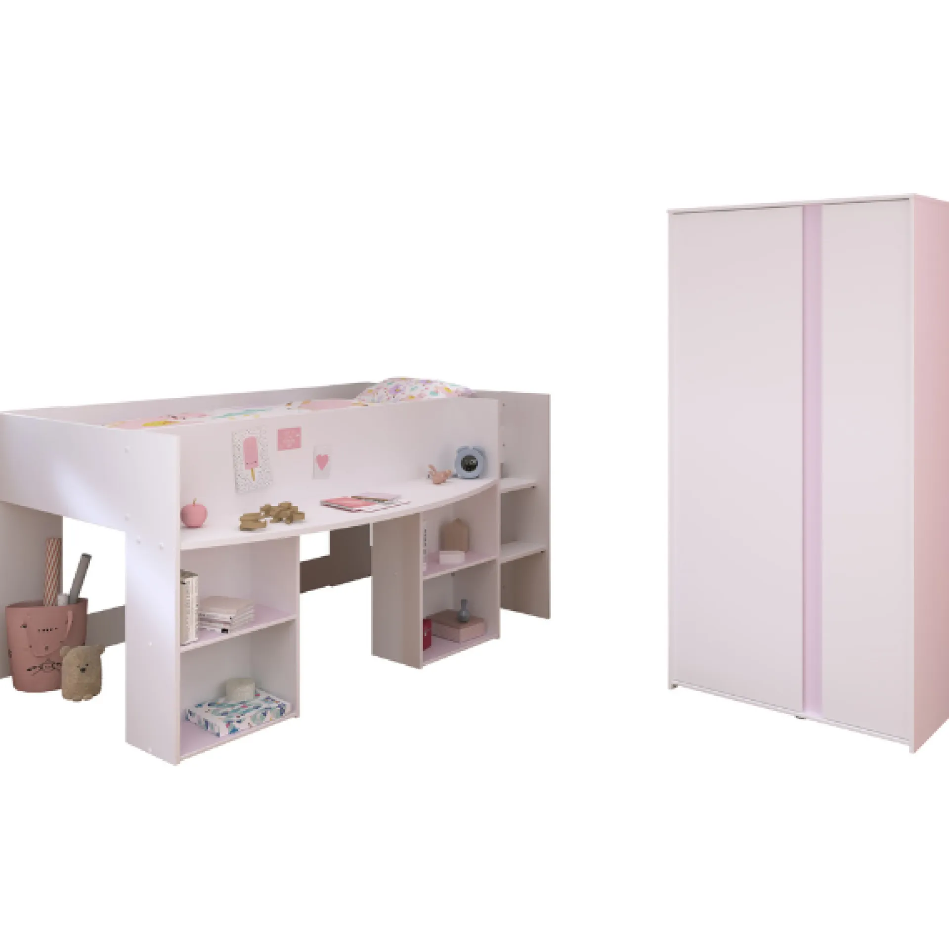 Kinder Parisot Schlafzimmerset Rue | Halbhohes Bett und Kleiderschrank