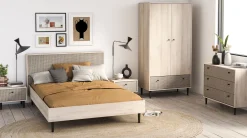 CBA Schlafzimmerset Sayuri | Doppelbett, Nachttisch, Kleiderschrank, Kommode | Kronberg Oak Design