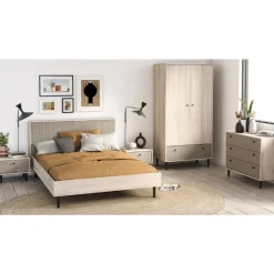 CBA Schlafzimmerset Sayuri | Doppelbett, Nachttisch, Kleiderschrank, Kommode | Kronberg Oak Design
