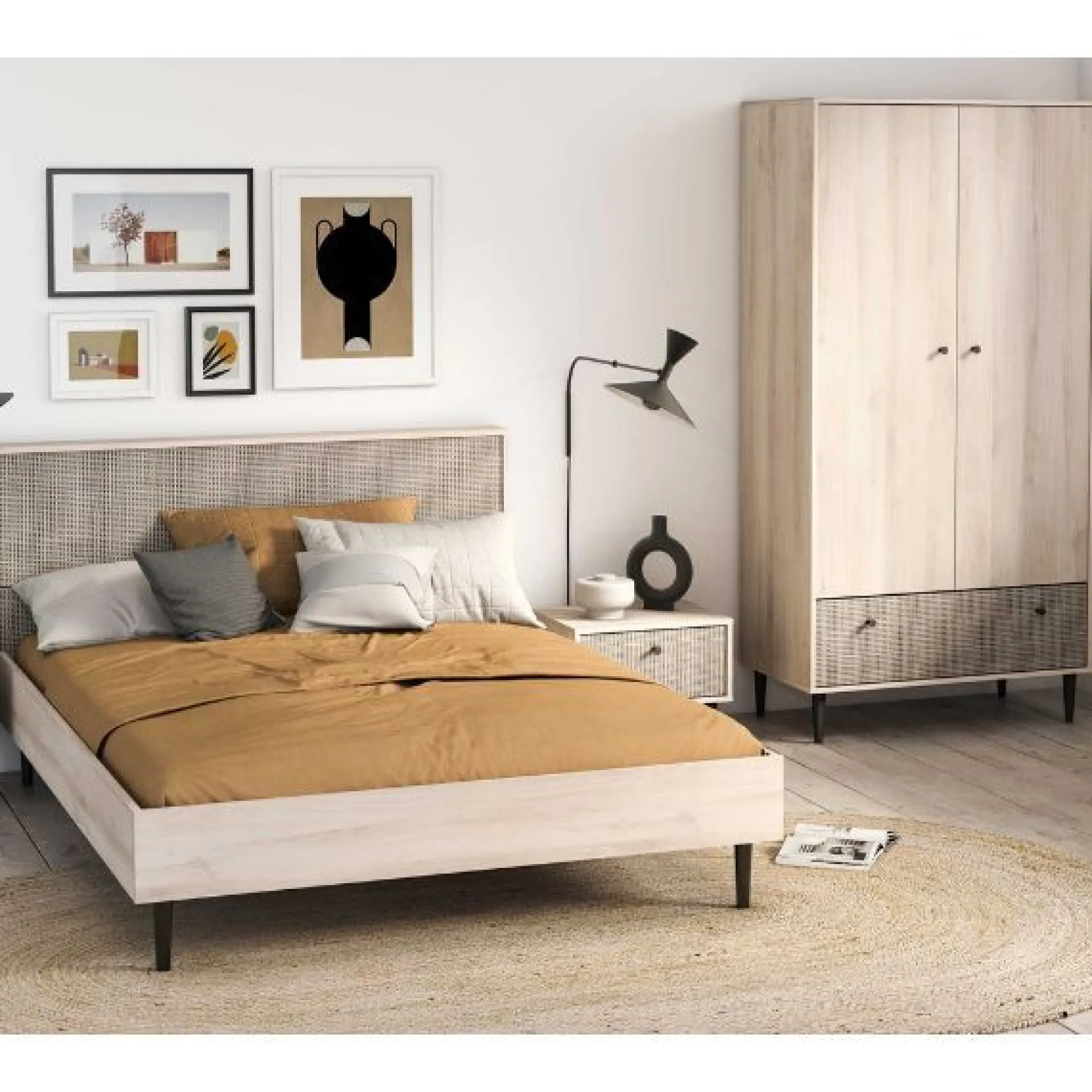 CBA Schlafzimmerset Sayuri | Doppelbett, Nachttisch, Kleiderschrank | Kronberg Oak Design