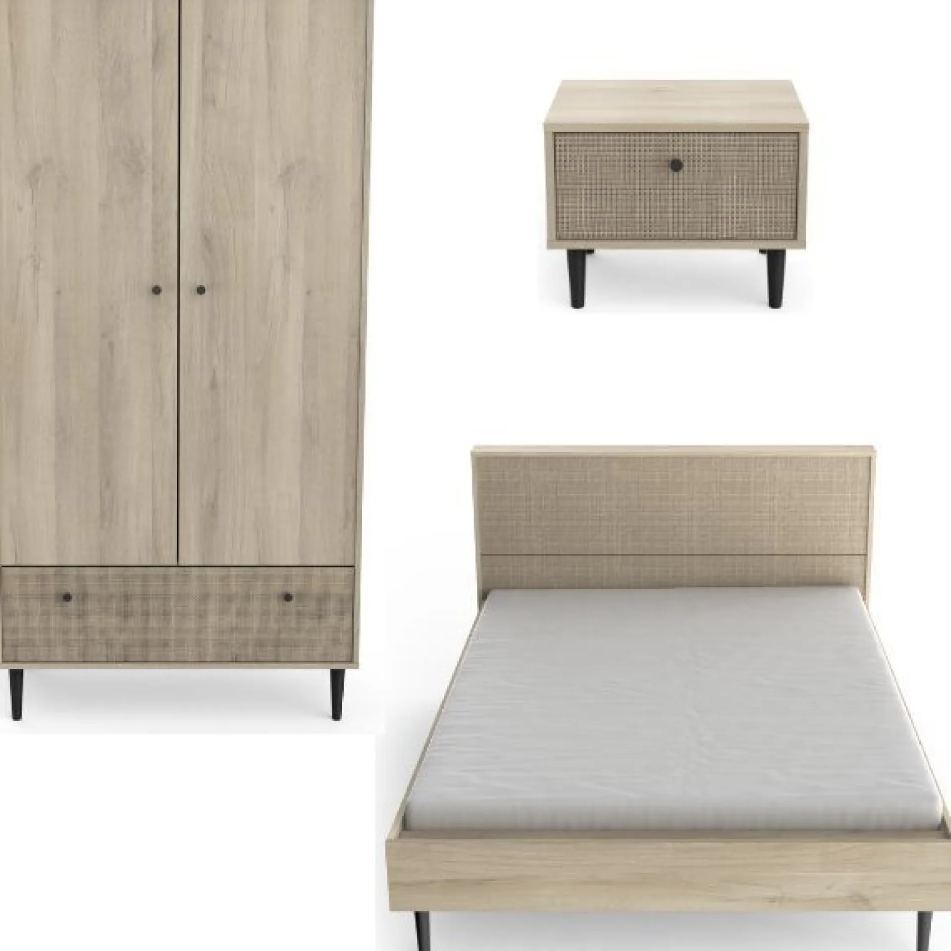 CBA Schlafzimmerset Sayuri | Doppelbett, Nachttisch, Kleiderschrank | Kronberg Oak Design