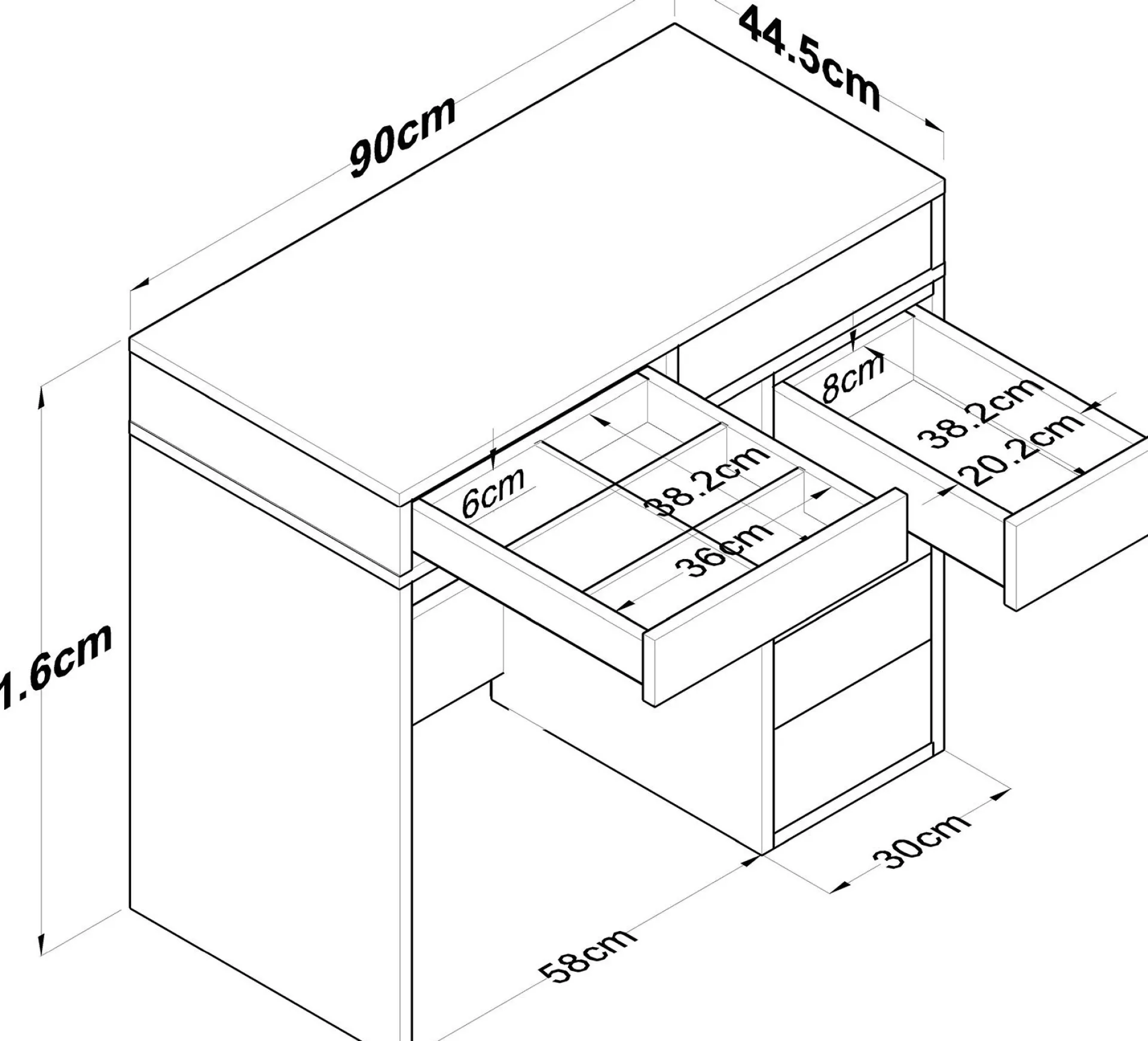 Emob Schminktisch BJ108 - 100% MELAMINE - - 90 x 81,6 x 44,5 cm