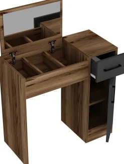 Emob Schminktisch Incı - 100% MELAMINE - Heller Nussbaum - 77 x 108,8 x 37,3 cm