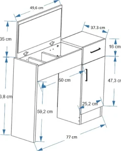 Emob Schminktisch Incı - 100% MELAMINE - Heller Nussbaum - 77 x 108,8 x 37,3 cm
