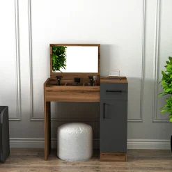 Emob Schminktisch Incı - 100% MELAMINE - Heller Nussbaum - 77 x 108,8 x 37,3 cm