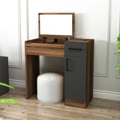Emob Schminktisch Incı - 100% MELAMINE - Heller Nussbaum - 77 x 108,8 x 37,3 cm