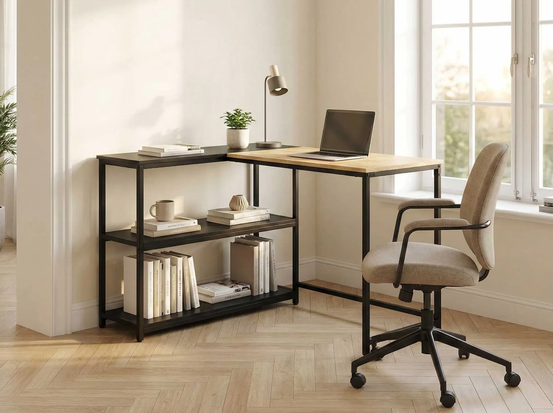 Emob Exclusive SchmitEckschreibtisch t - 110x80x76cm - mit Stauraum - Eiche Dekor/schwarz