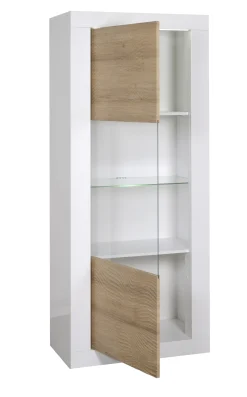 Schrank Kaia 80cm 1 Tür - Hochglanz weiß/Eiche